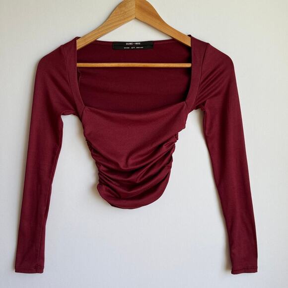 Urban Outfitters Tops - Urban Outfitters Silence + Noise Burgundy Long Sleeve Crop Top Size Extra Small
